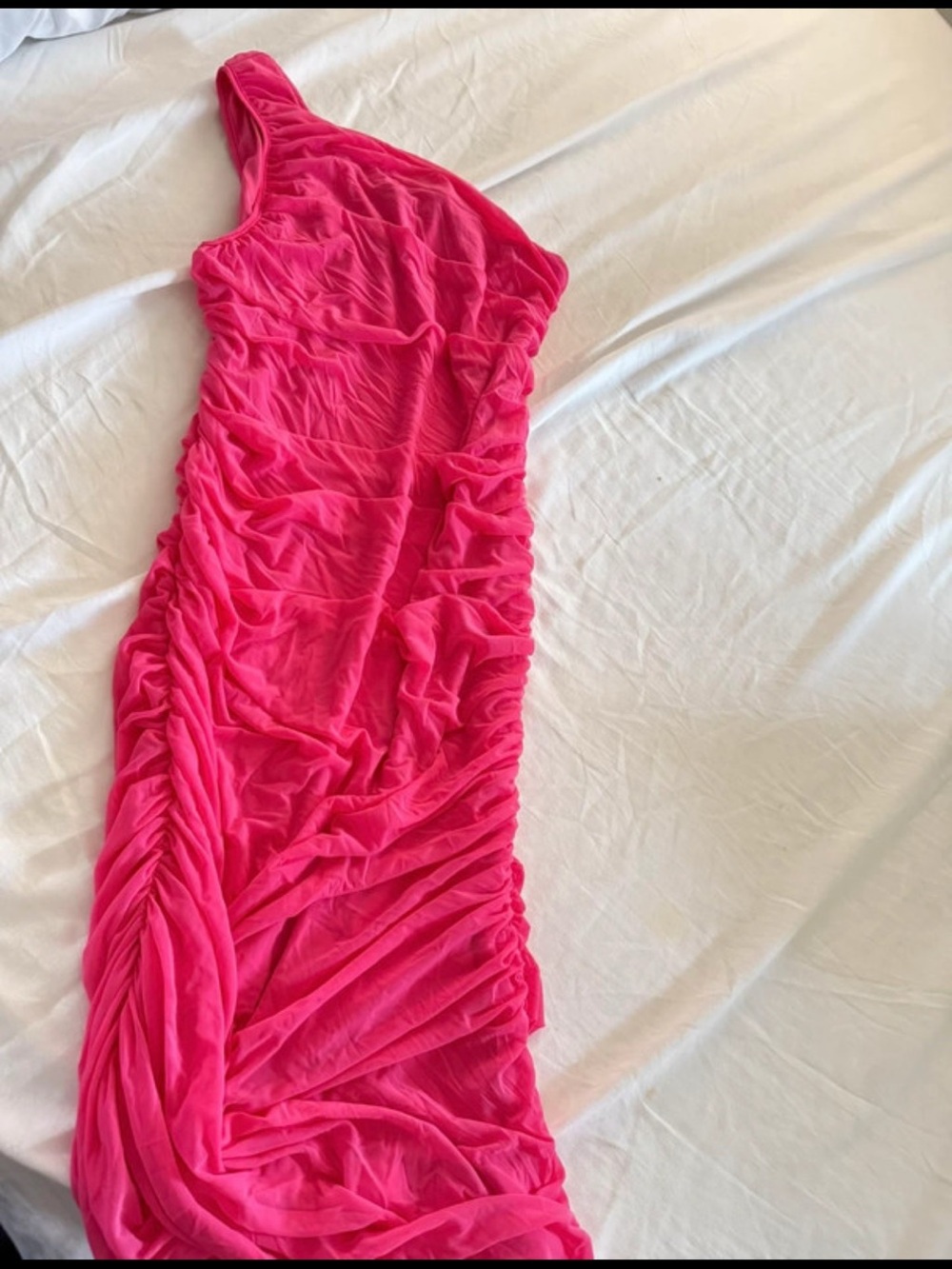 One-Shoulder Ruched Pink Women’s Dress